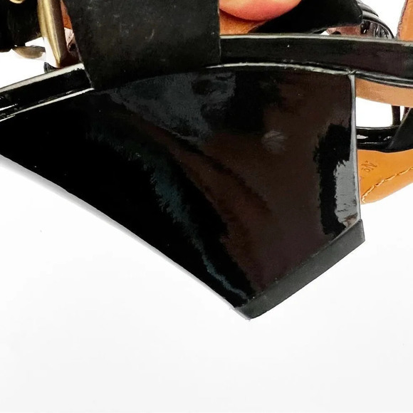 No. 704b Digna Black Suede‎ Caged Heels Wedge Size 37.5 Anthropologie Gold Luxe - Picture 8 of 10